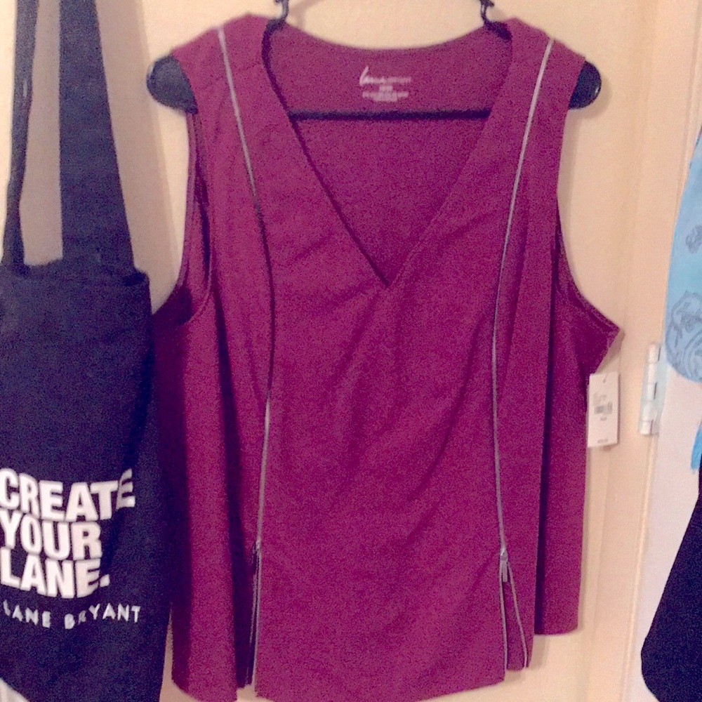 NWT Lane Bryant MagentaSleeveless Moto Top With Top To Bottom Zippers Size 18/20